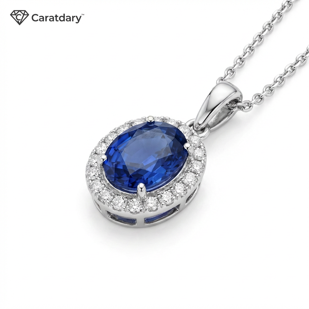 Caratdary™ Ocean Halo Oval Pendant Necklace